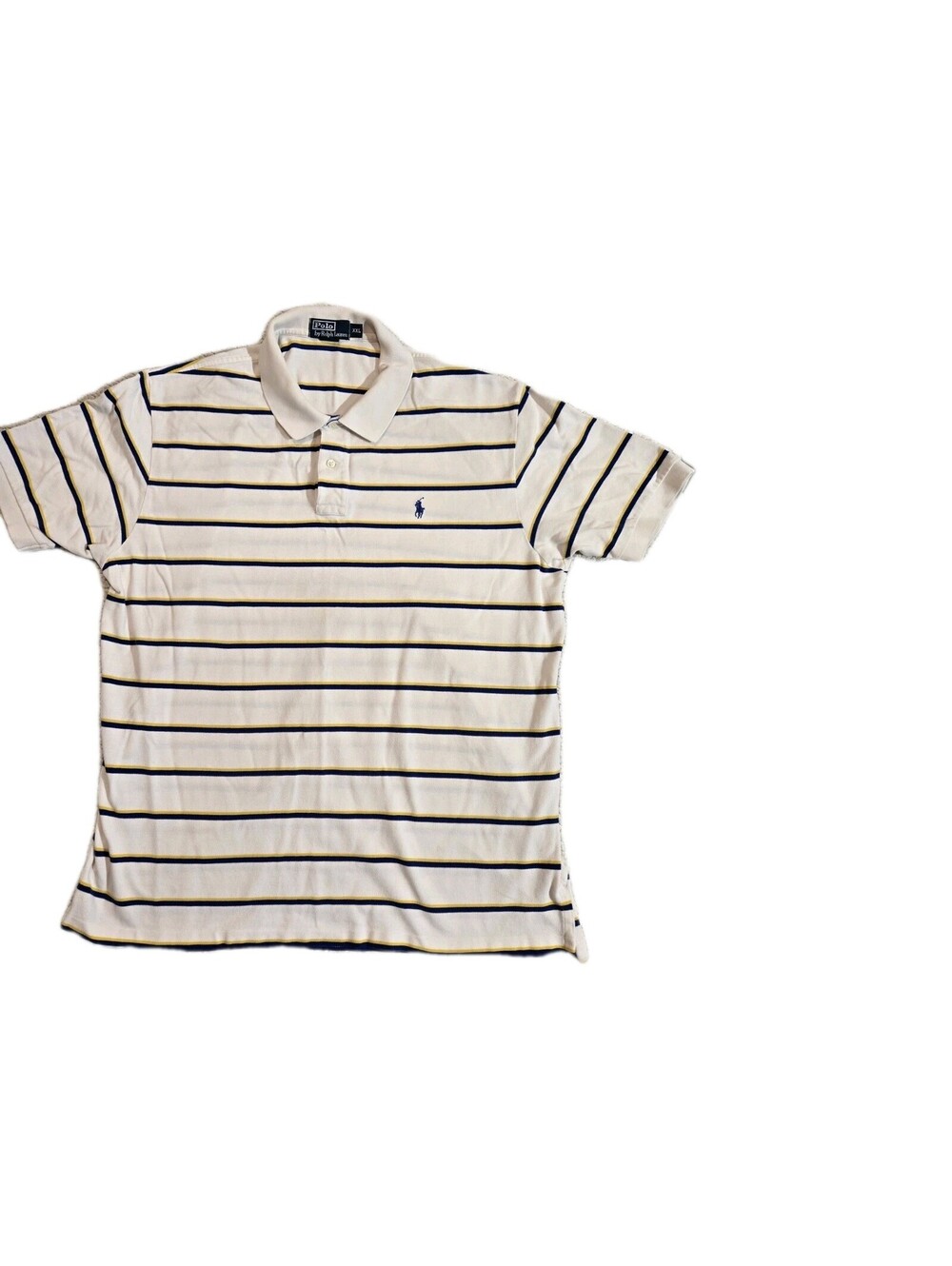 Vtg Polo Ralph Lauren Striped S/S Polo Blue Gold White Blue Pony Mens Sz XXL